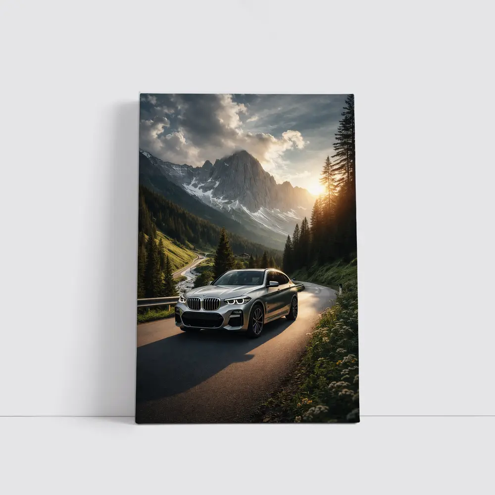 BMW X3 Silver SUV Mountain Road Drive – Wall Art