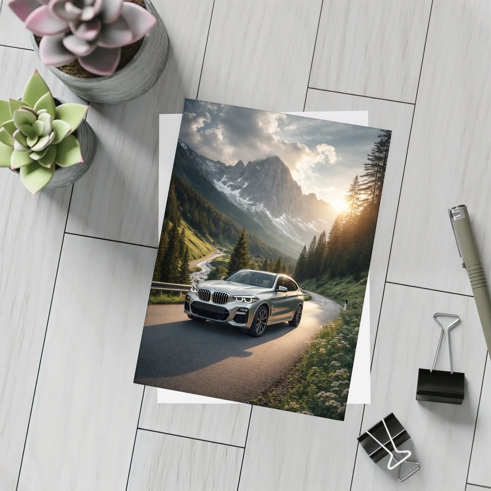 BMW X3 Silver SUV Mountain Road Drive – Postcards