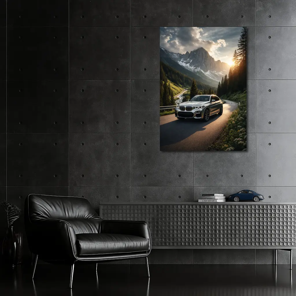 BMW X3 Silver SUV Mountain Road Drive – Wall Art