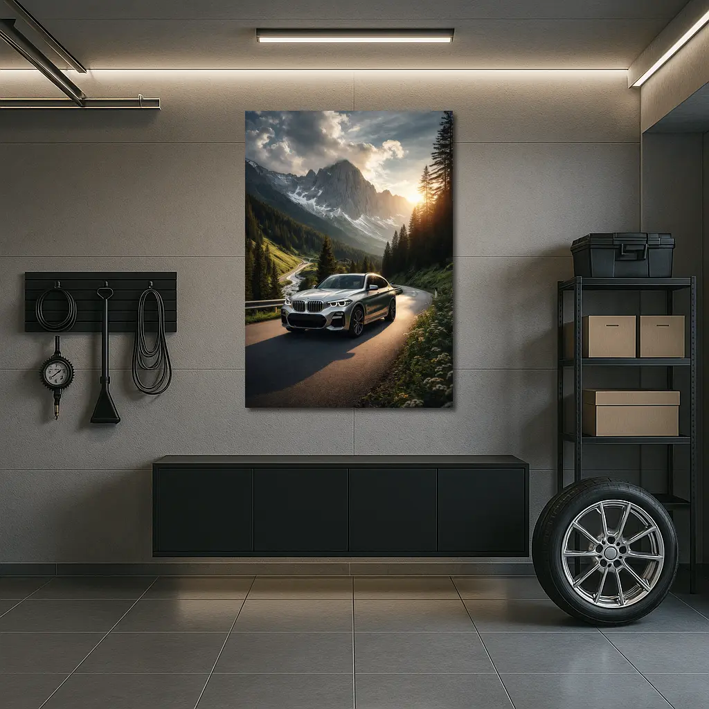 BMW X3 Silver SUV Mountain Road Drive – Wall Art