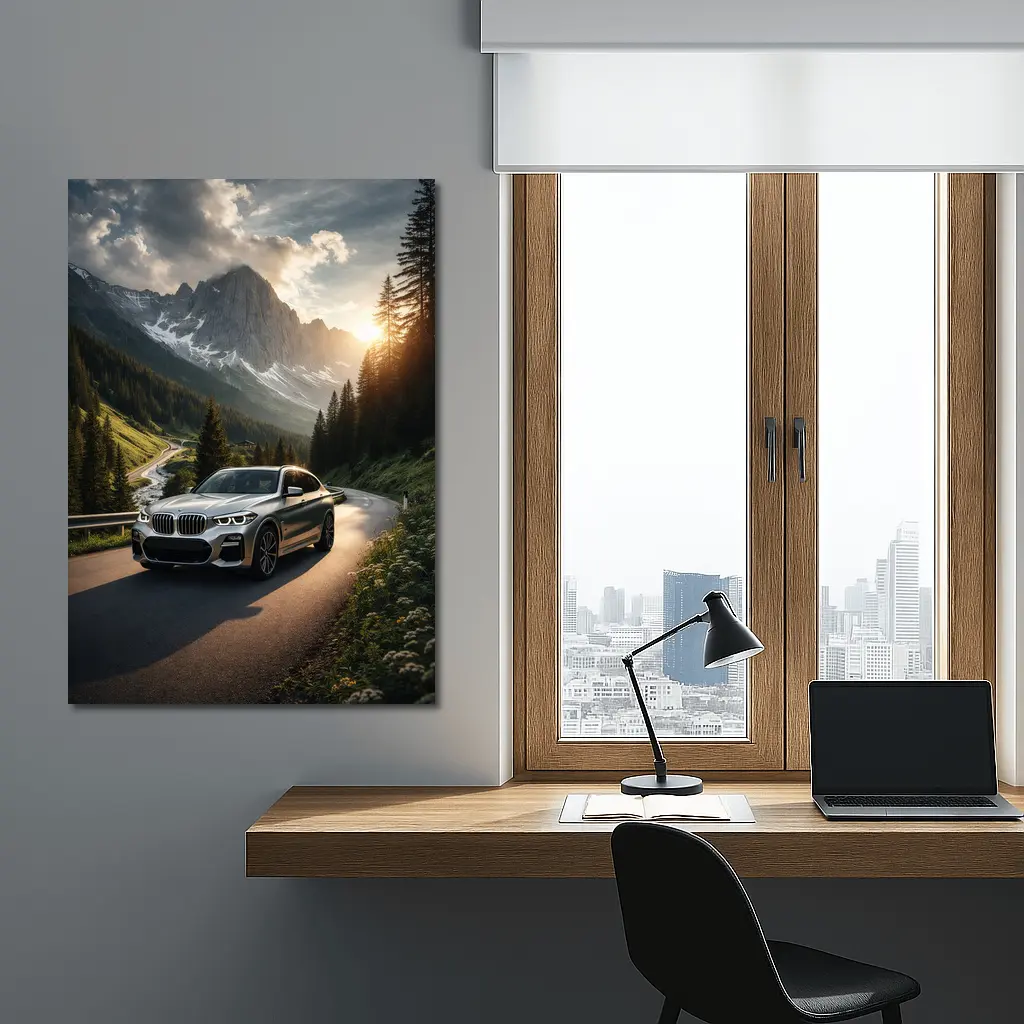 BMW X3 Silver SUV Mountain Road Drive – Wall Art