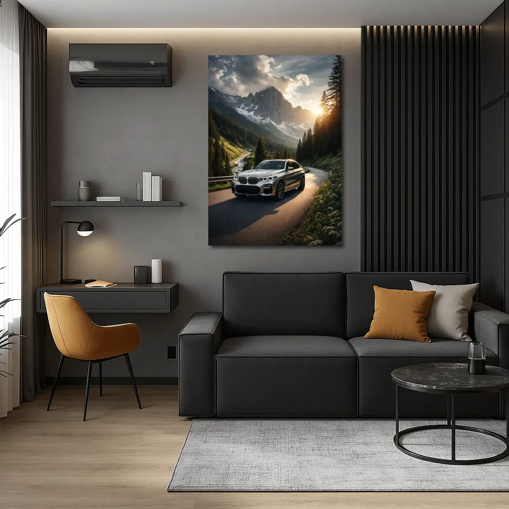 BMW X3 Silver SUV Mountain Road Drive – Wall Art