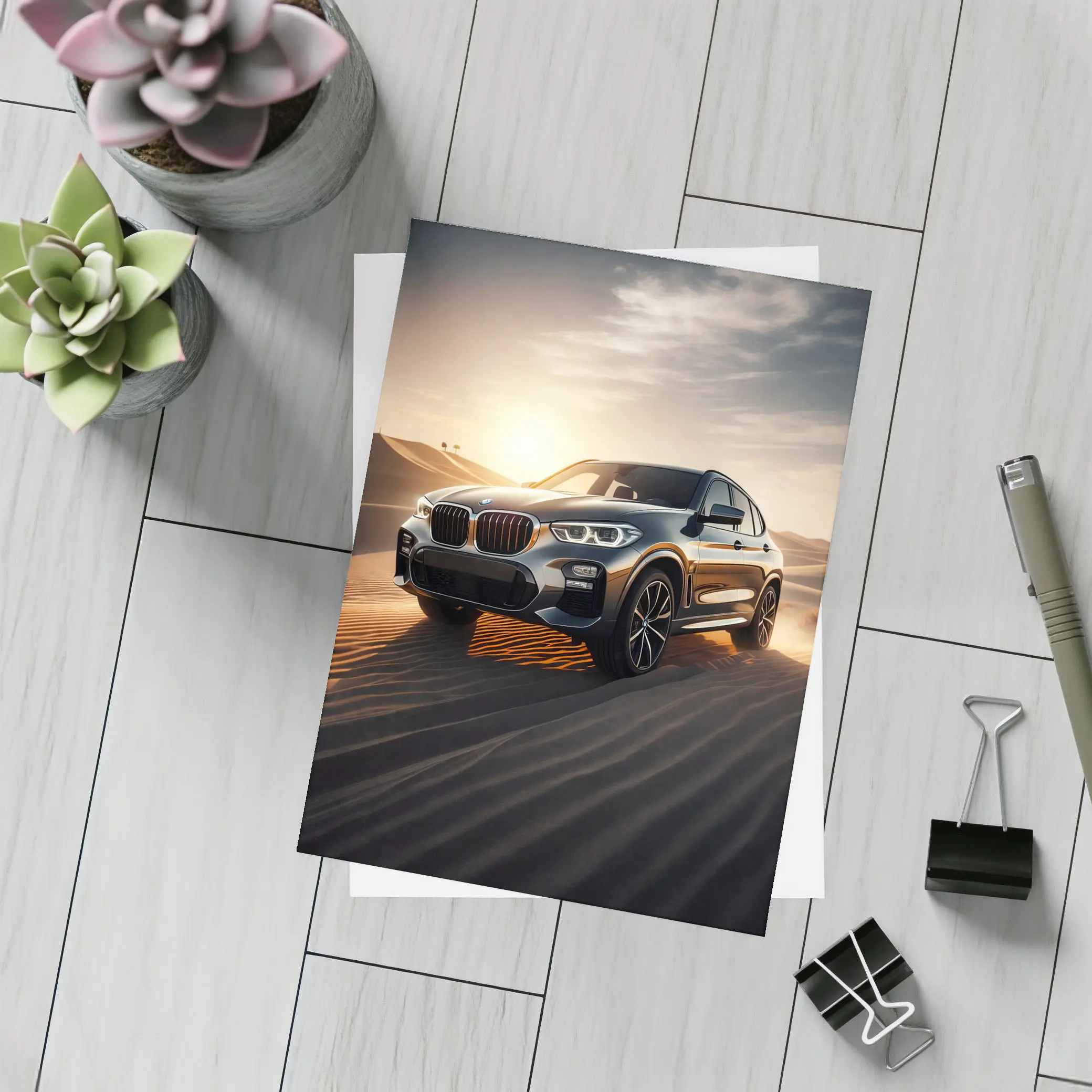 BMW X3 Crossing Golden Desert Dunes – Postcards