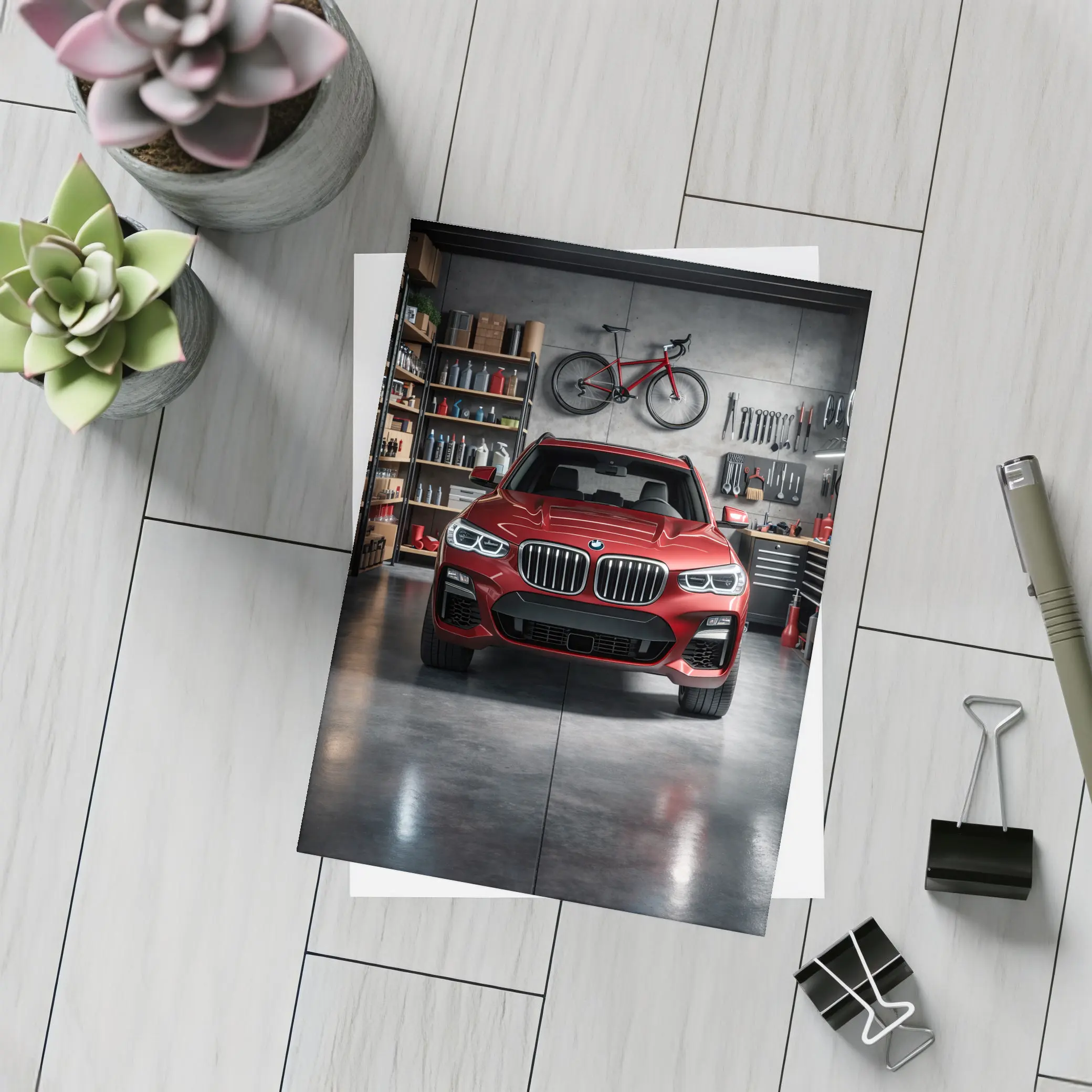 BMW X3 Red SUV Garage Workshop – Postcards