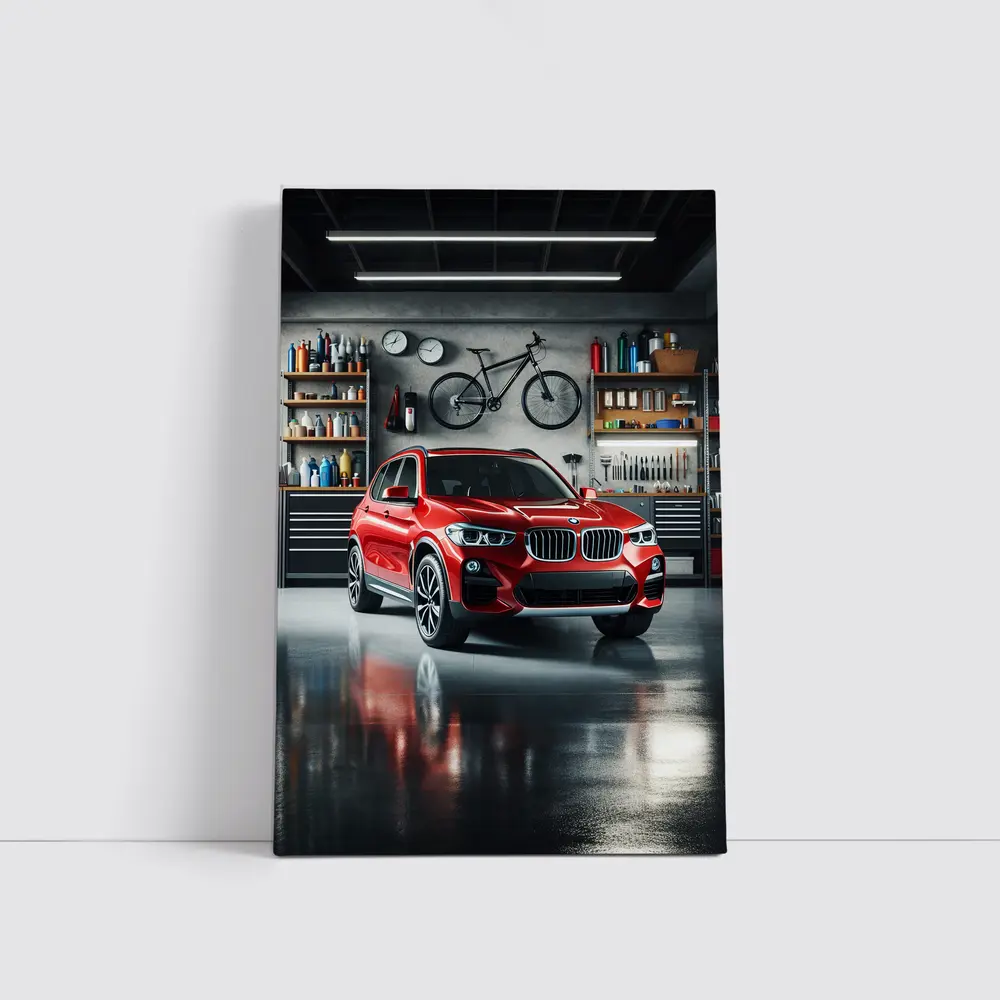 Red BMW X3 SUV Parked In Garage – Wall Art
