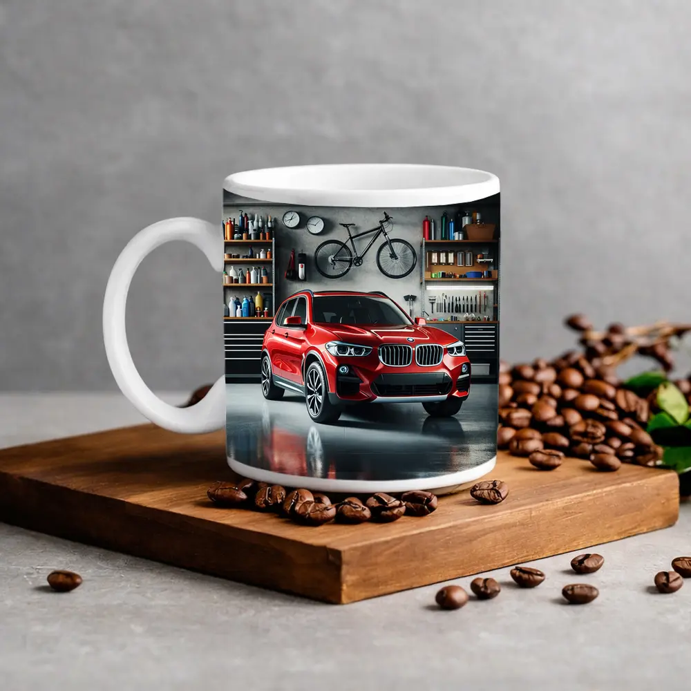 Red BMW X3 SUV Parked In Garage – Mugs