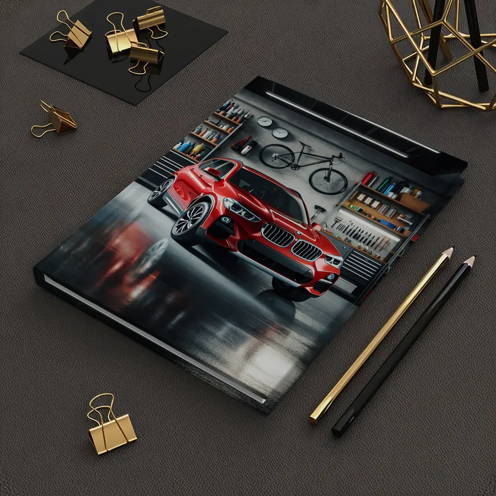 Red BMW X3 SUV Parked In Garage – Notebooks