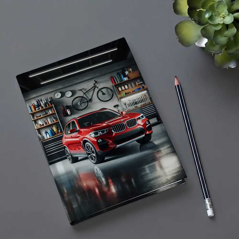 Red BMW X3 SUV Parked In Garage – Notebooks