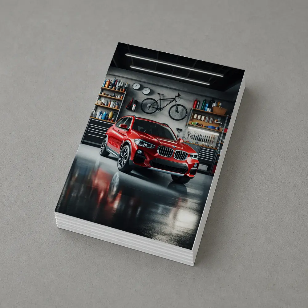 Red BMW X3 SUV Parked In Garage – Postcards