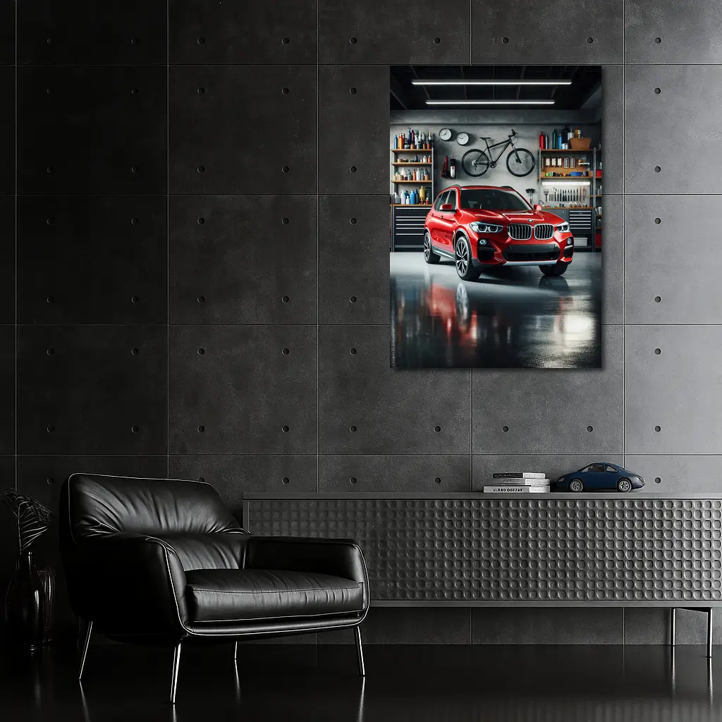 Red BMW X3 SUV Parked In Garage – Wall Art