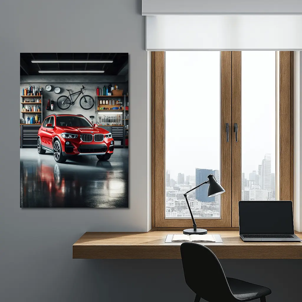 Red BMW X3 SUV Parked In Garage – Wall Art