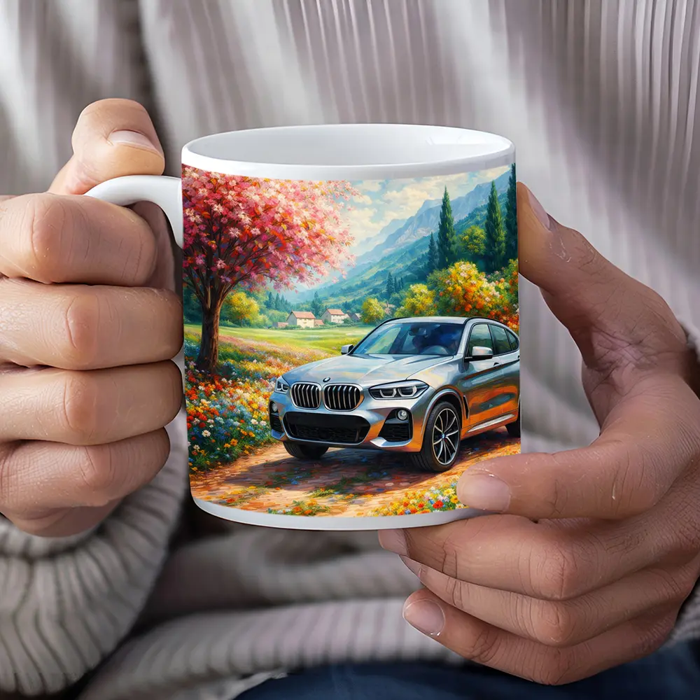 BMW X4 Silver SUV Spring Floral Landscape – Mugs