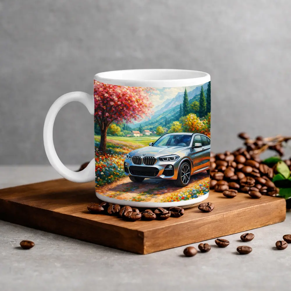 BMW X4 Silver SUV Spring Floral Landscape – Mugs