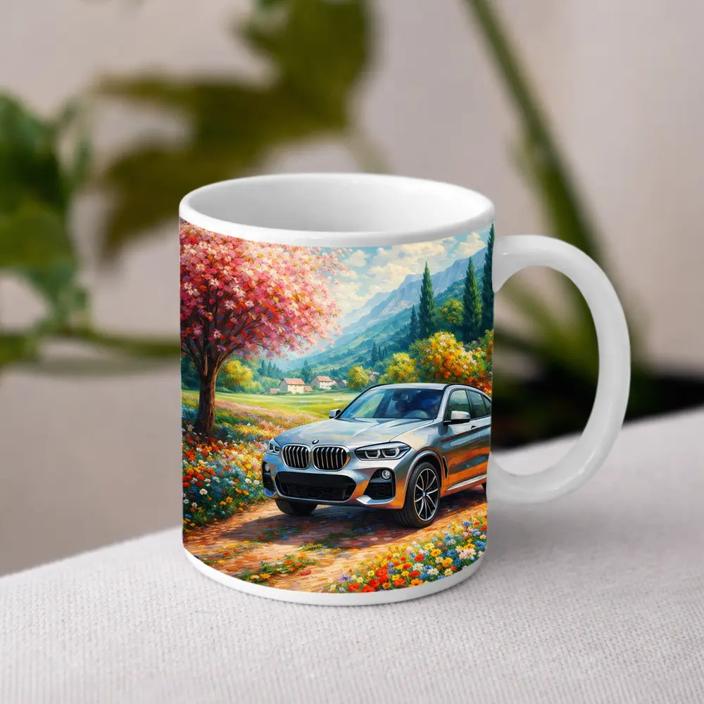 BMW X4 Silver SUV Spring Floral Landscape – Mugs