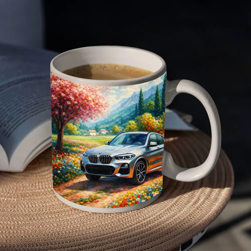 BMW X4 Silver SUV Spring Floral Landscape – Mugs
