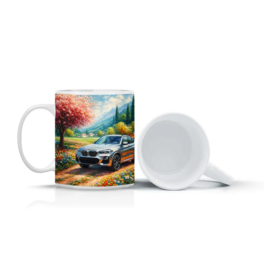 BMW X4 Silver SUV Spring Floral Landscape – Mugs
