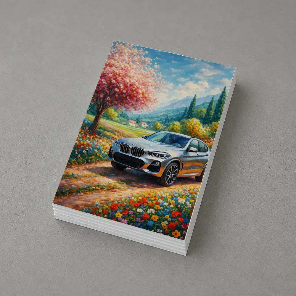 BMW X4 Silver SUV Spring Floral Landscape – Postcards