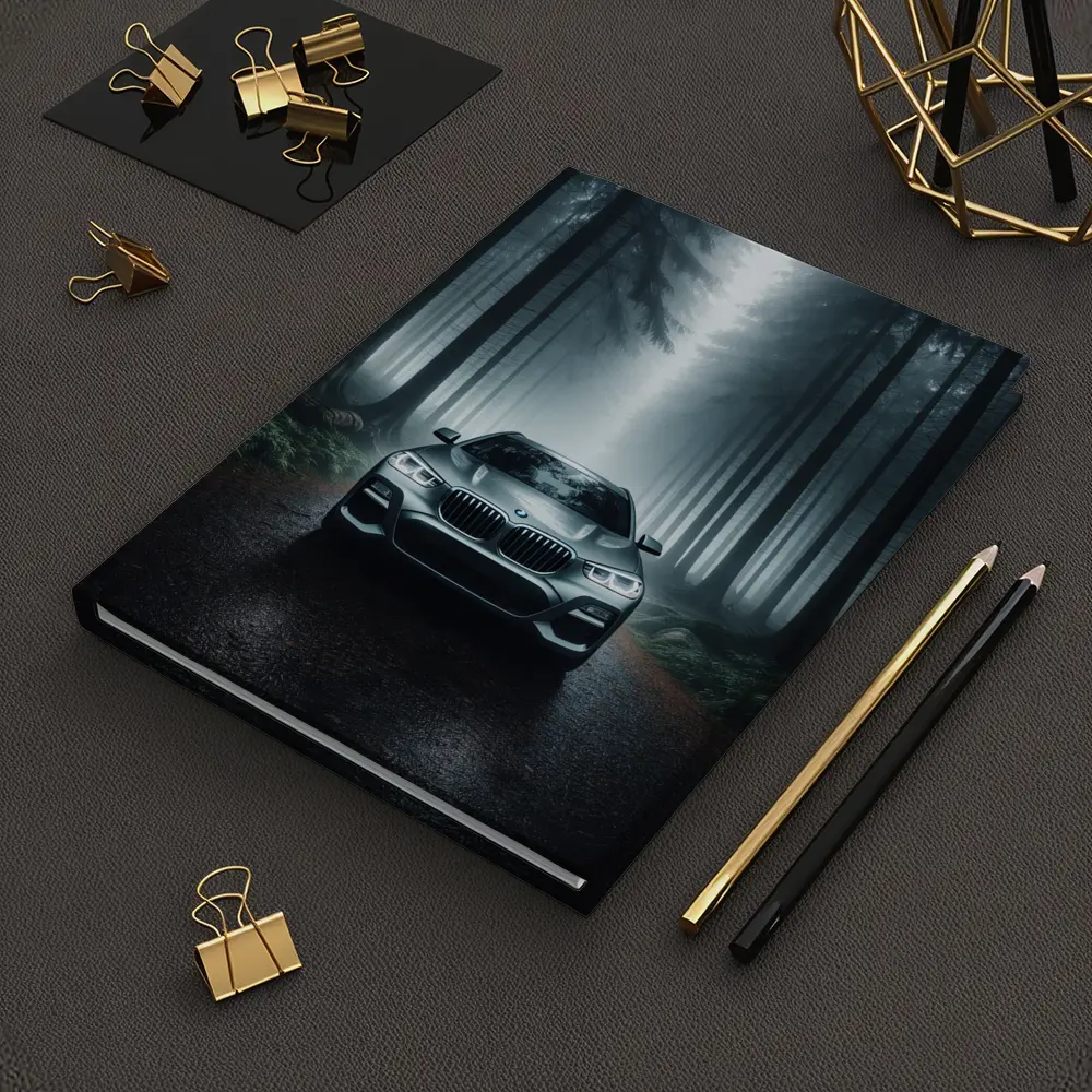 BMW X3 Parked on Misty Forest Road – Notebooks
