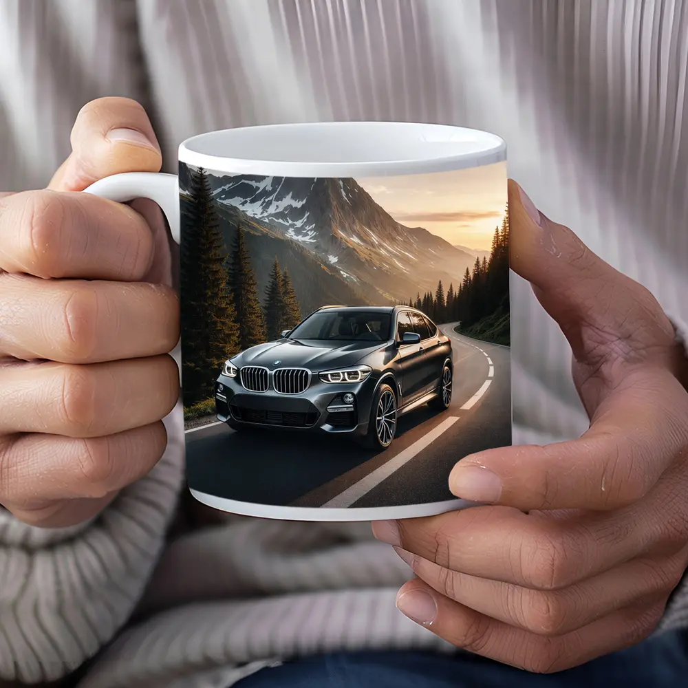 BMW X4 Dark Gray Mountain Road Sunset – Mugs