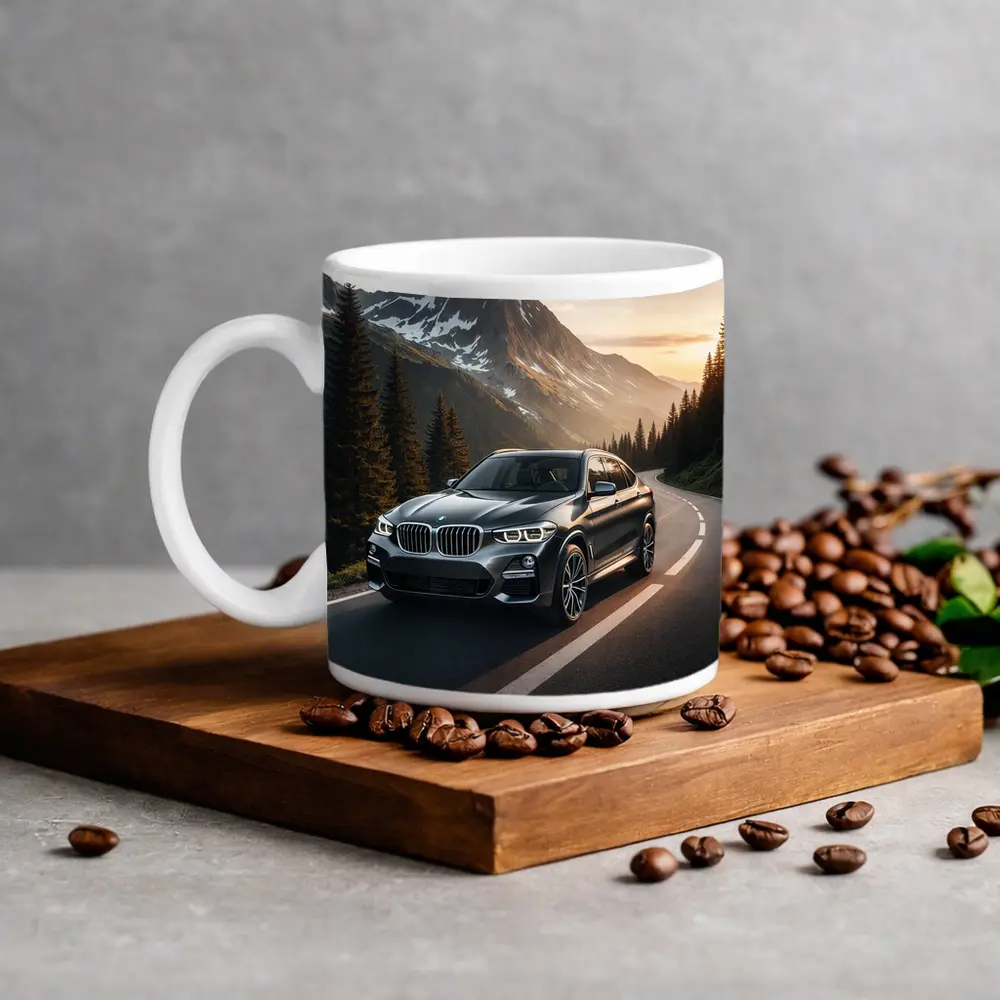 BMW X4 Dark Gray Mountain Road Sunset – Mugs