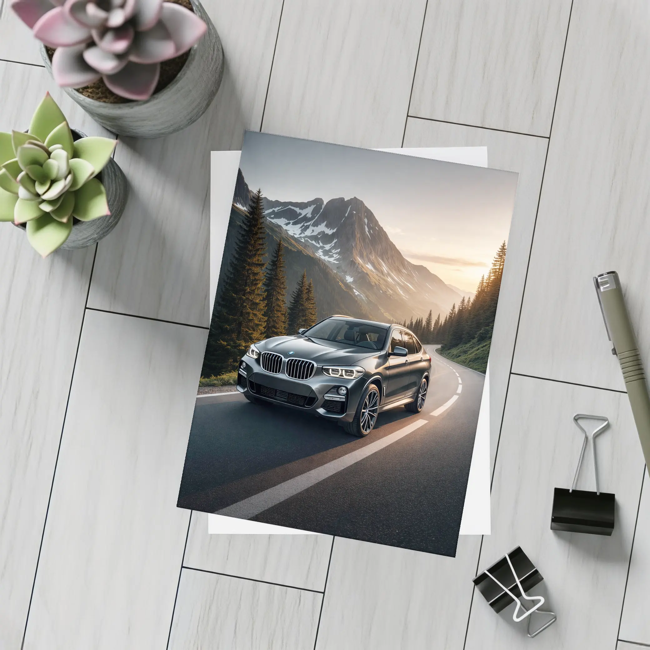 BMW X4 Dark Gray Mountain Road Sunset – Postcards
