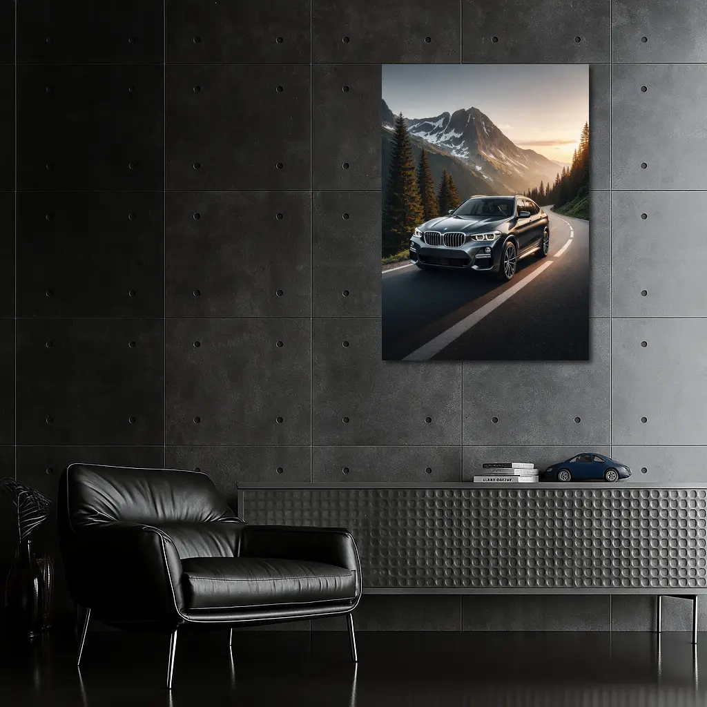 BMW X4 Dark Gray Mountain Road Sunset – Wall Art