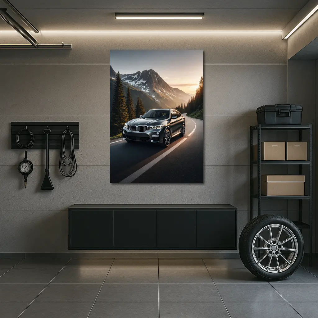 BMW X4 Dark Gray Mountain Road Sunset – Wall Art