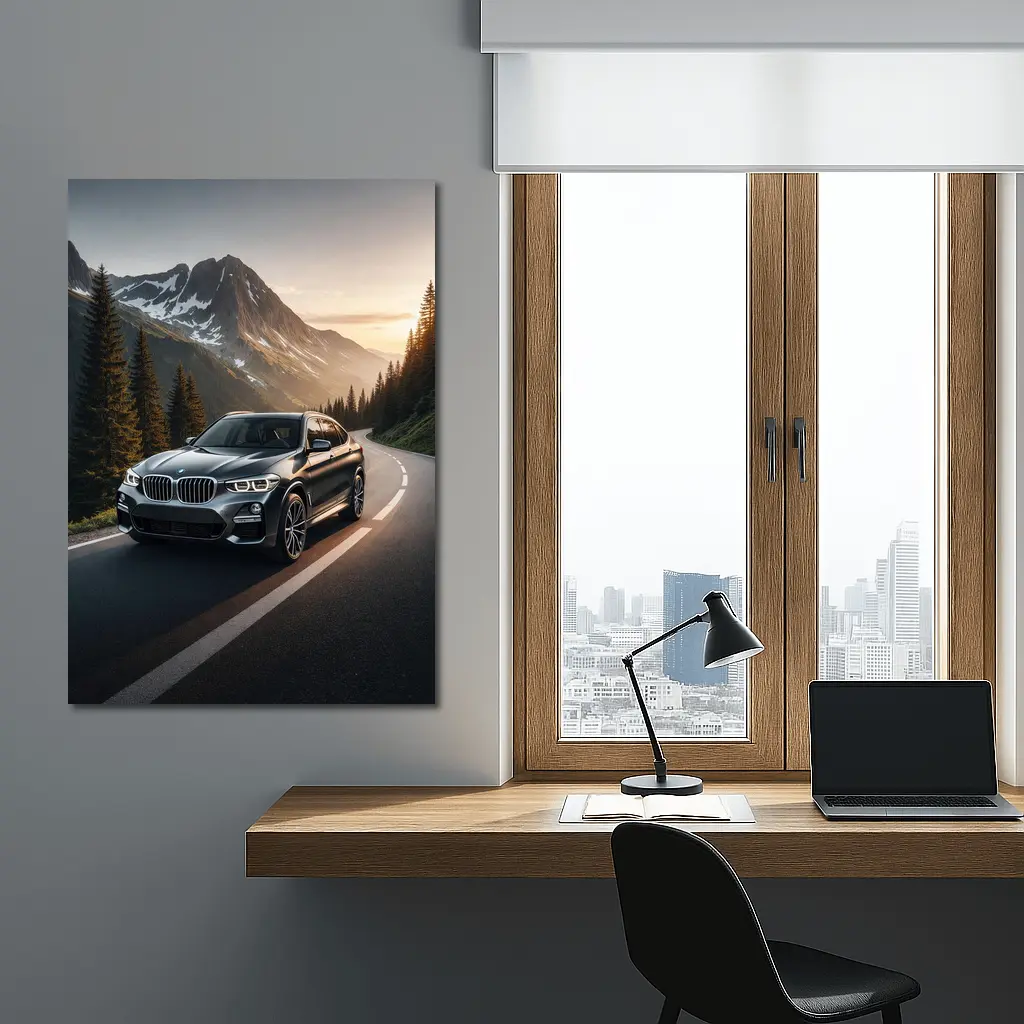 BMW X4 Dark Gray Mountain Road Sunset – Wall Art