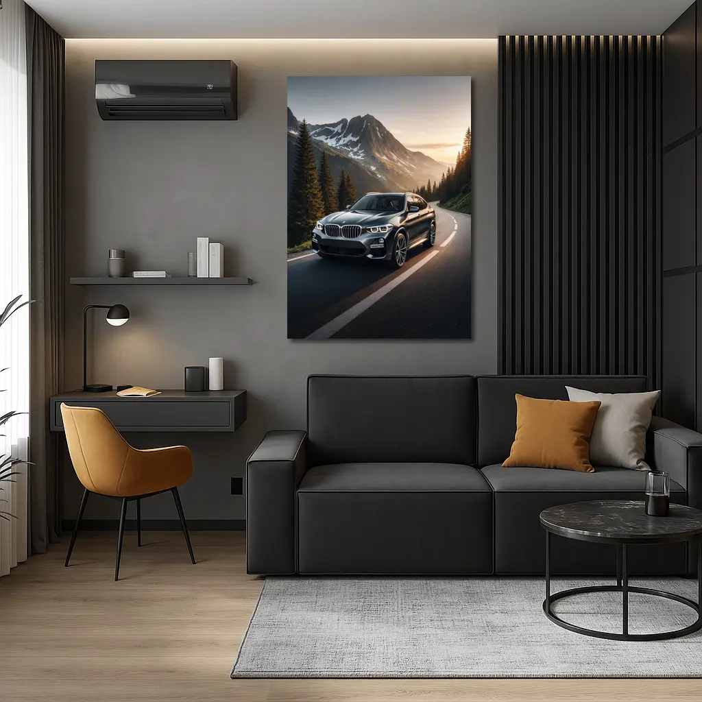 BMW X4 Dark Gray Mountain Road Sunset – Wall Art