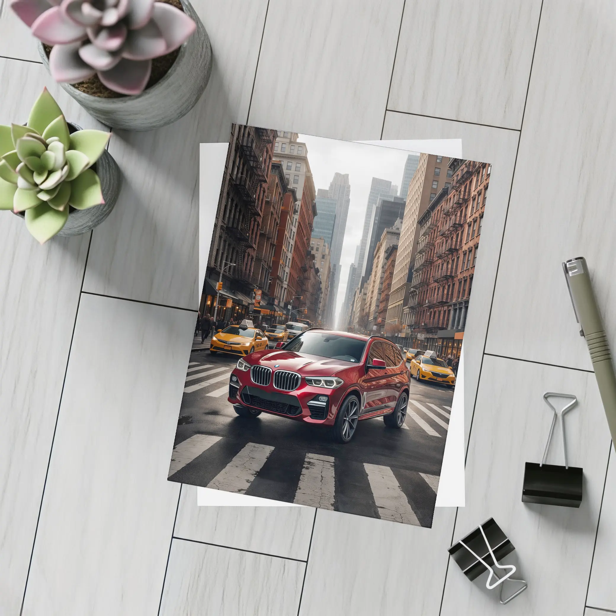 BMW X3 Red SUV New York City Streets – Postcards