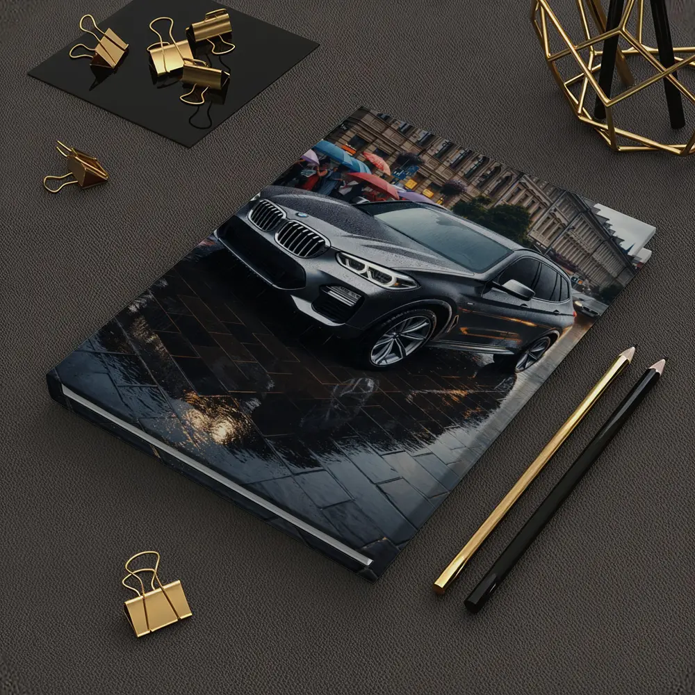BMW X3 Parked on Rainy City Street – Notebooks