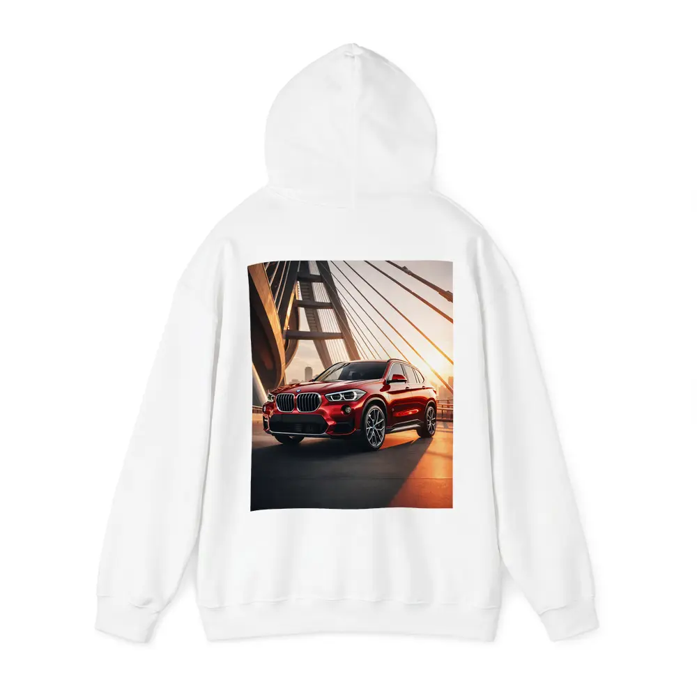BMW X1 Red SUV on Sunset Bridge – Hoodies