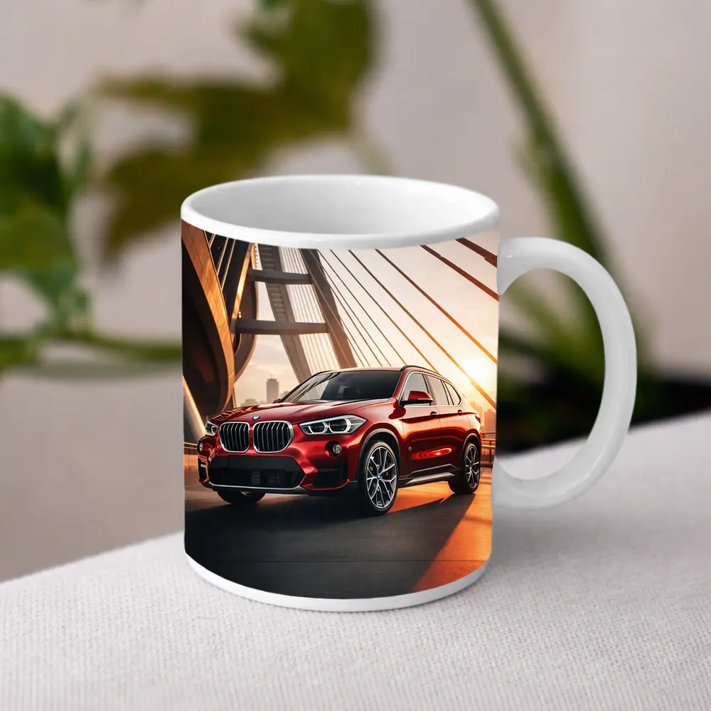 BMW X1 Red SUV on Sunset Bridge – Mugs