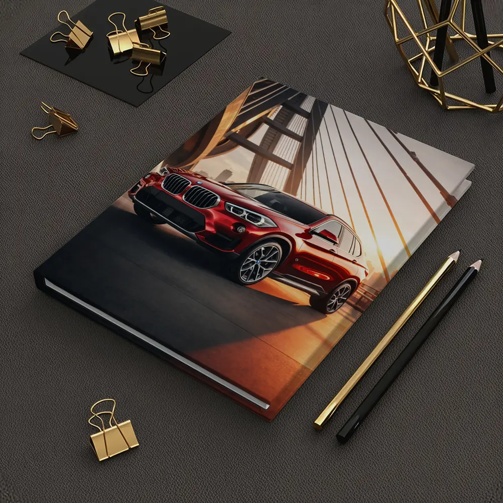 BMW X1 Red SUV on Sunset Bridge – Notebooks