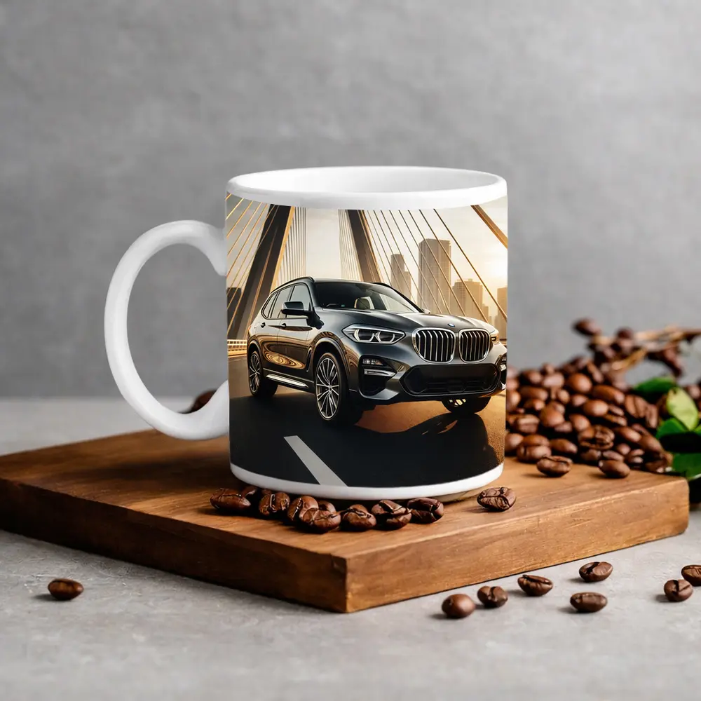 BMW X3 Dark SUV on City Bridge – Mugs