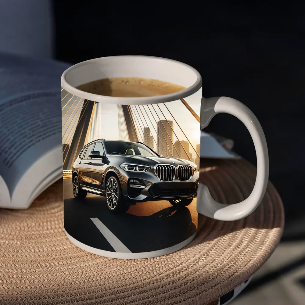 BMW X3 Dark SUV on City Bridge – Mugs