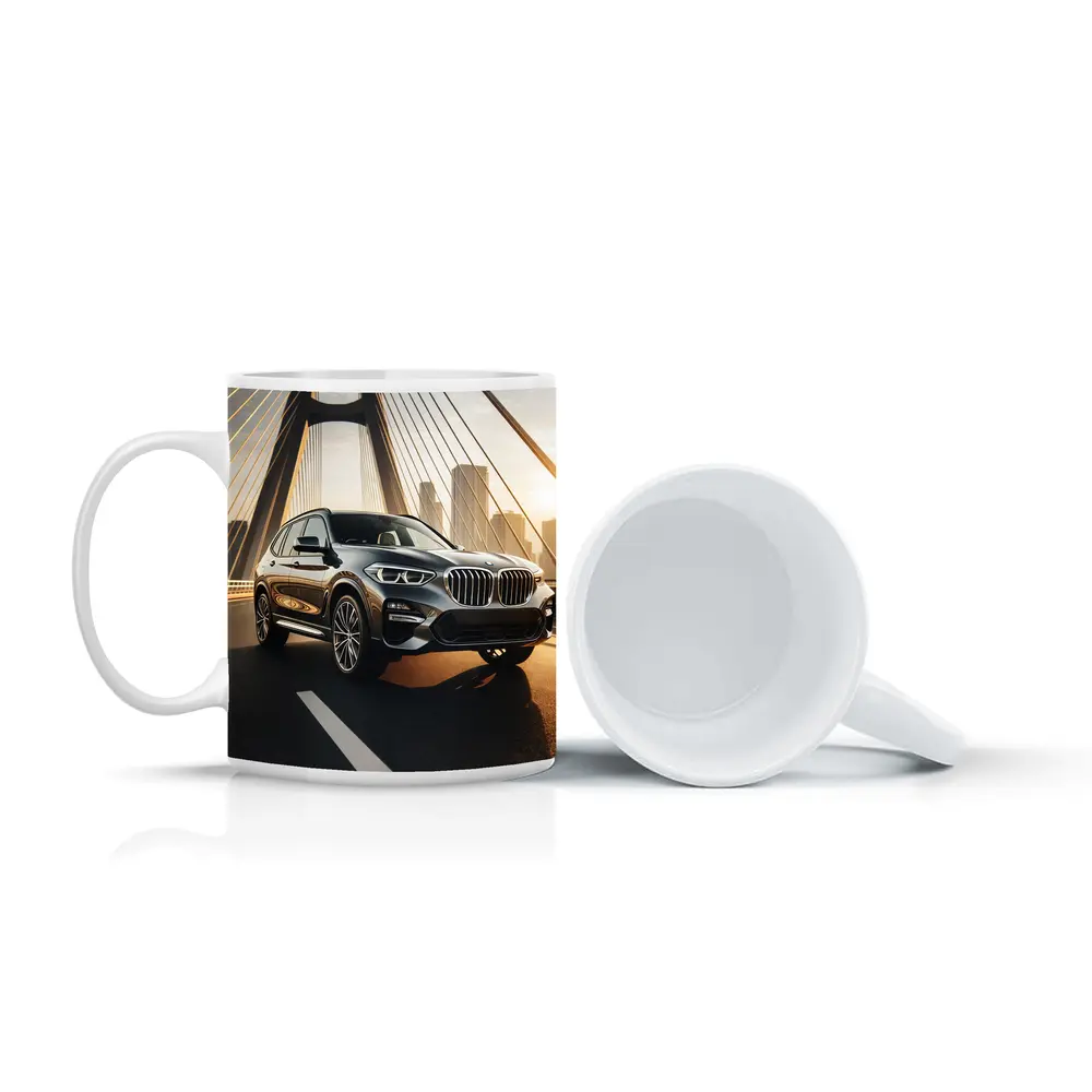 BMW X3 Dark SUV on City Bridge – Mugs