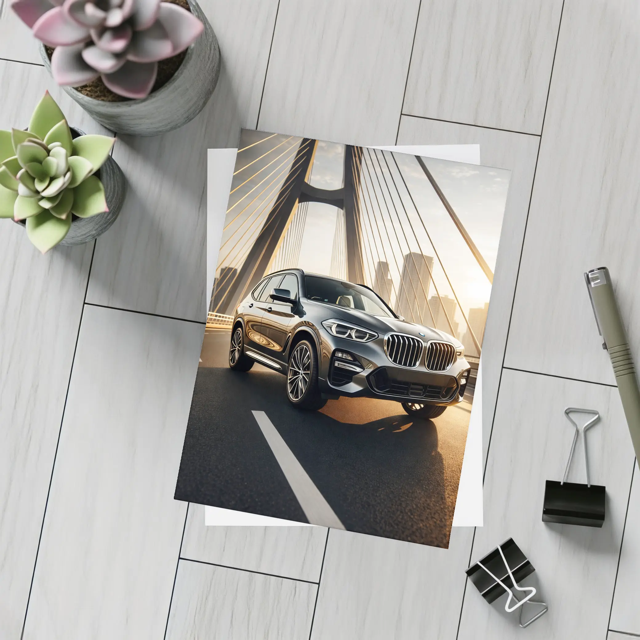 BMW X3 Dark SUV on City Bridge – Postcards