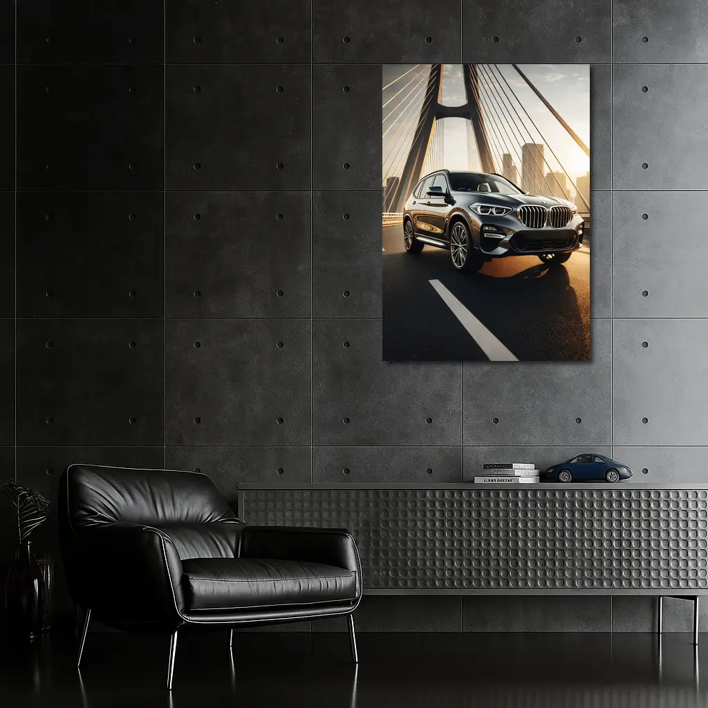 BMW X3 Dark SUV on City Bridge – Wall Art