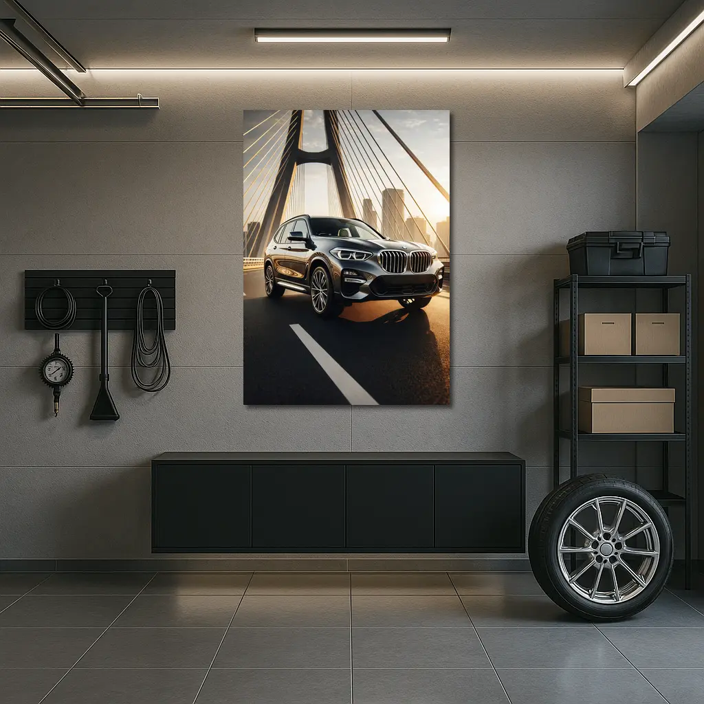BMW X3 Dark SUV on City Bridge – Wall Art