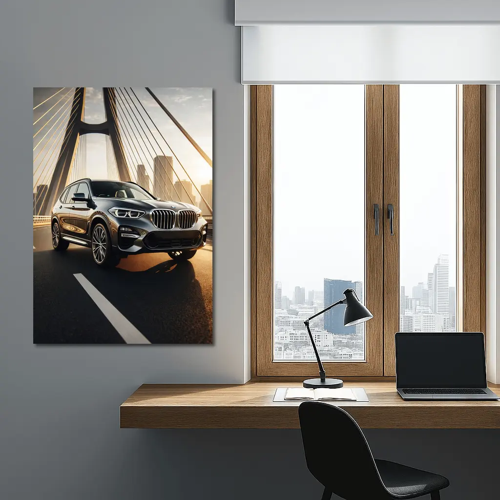 BMW X3 Dark SUV on City Bridge – Wall Art