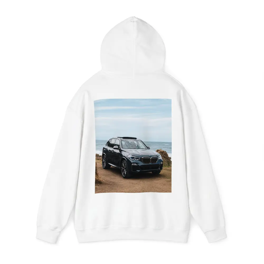 BMW X3 Parked on Coastal Cliff Trail – Hoodies