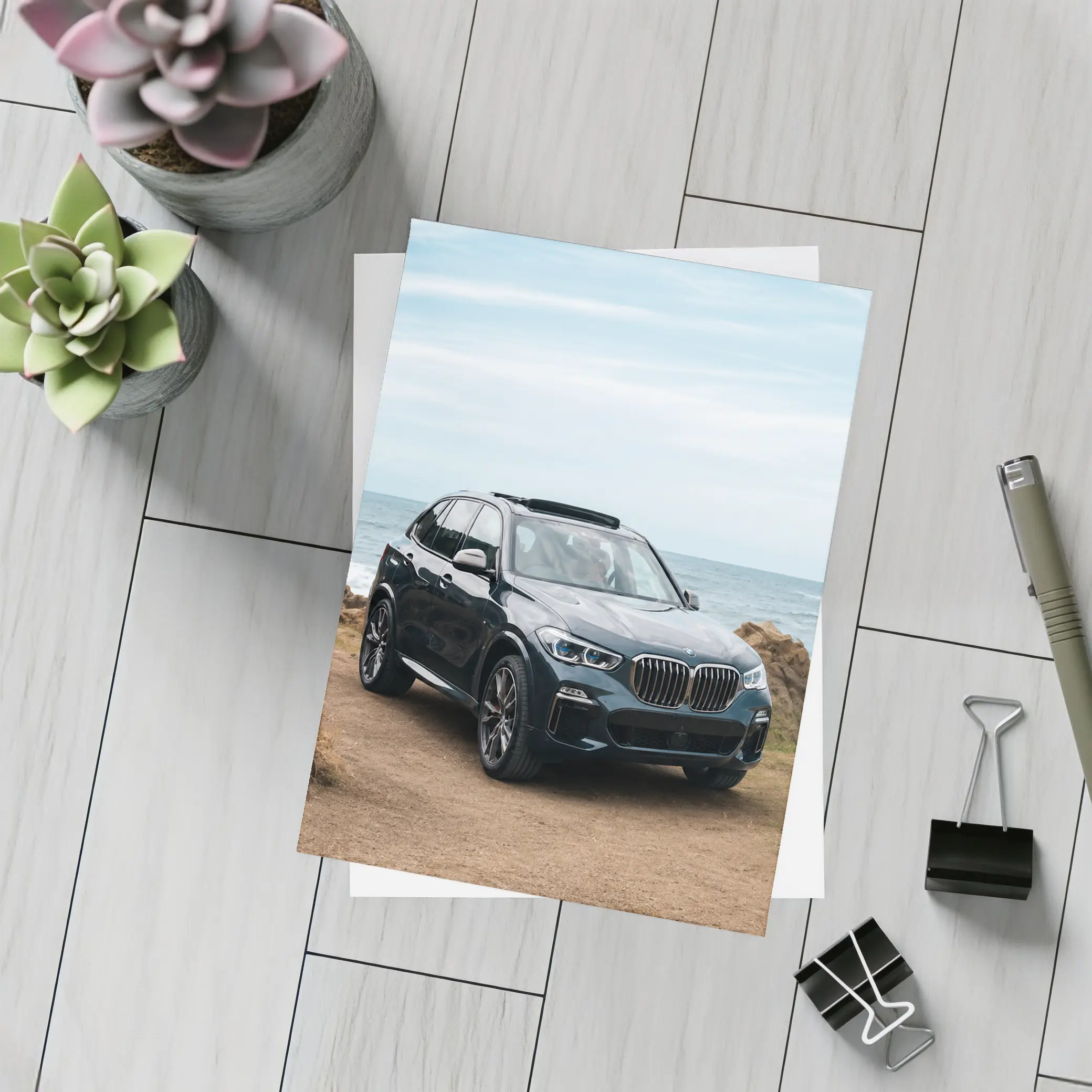 BMW X3 Parked on Coastal Cliff Trail – Postcards