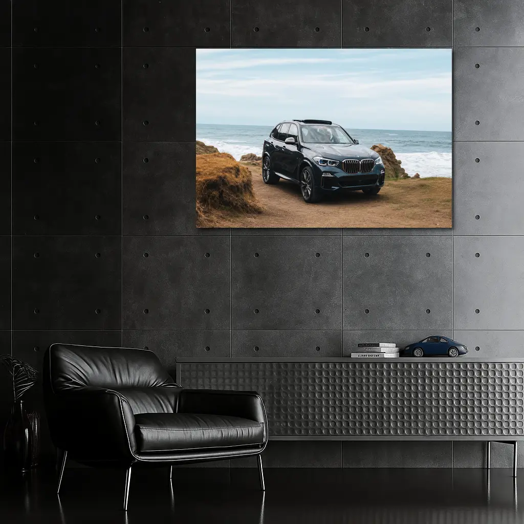 BMW X3 Parked on Coastal Cliff Trail – Wall Art