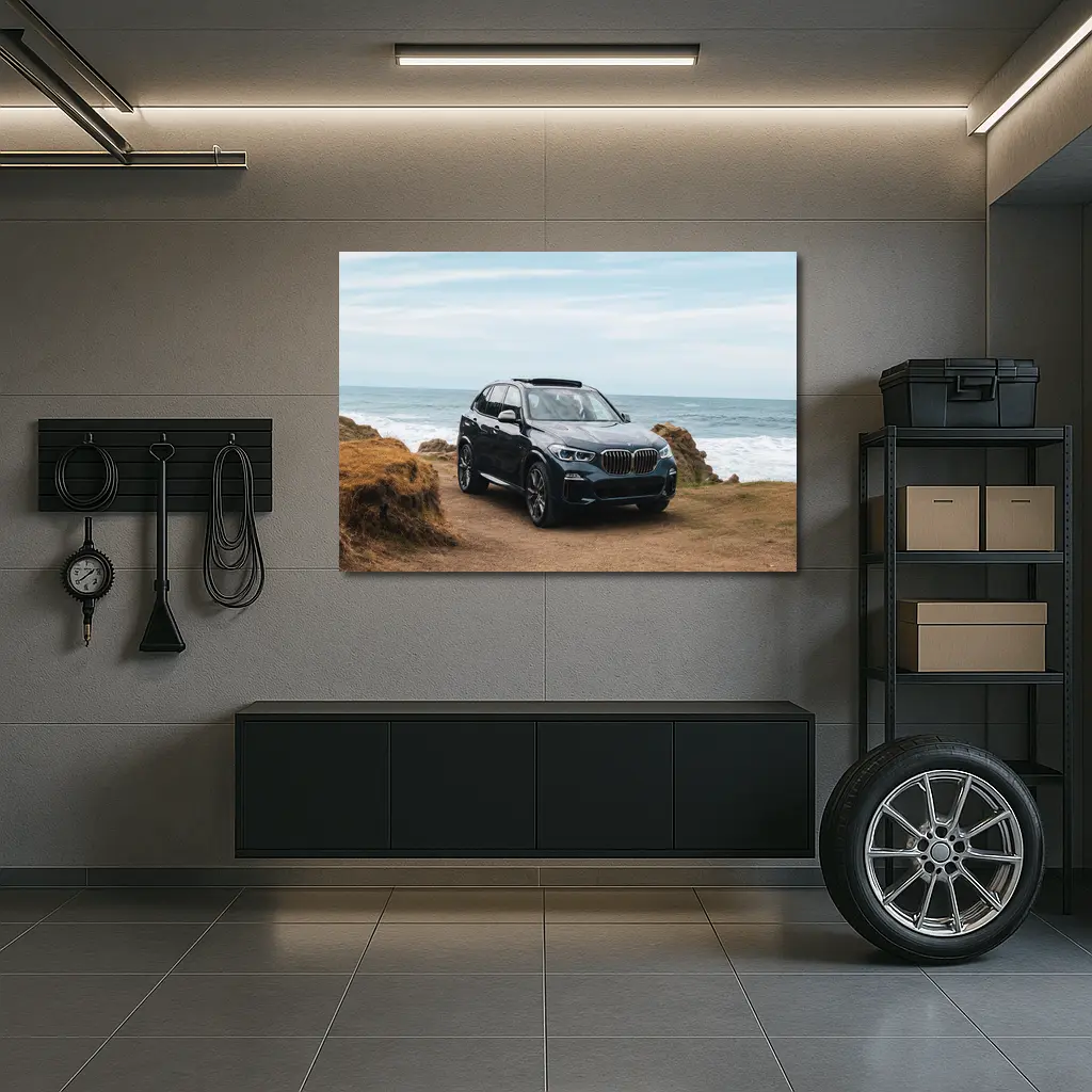 BMW X3 Parked on Coastal Cliff Trail – Wall Art