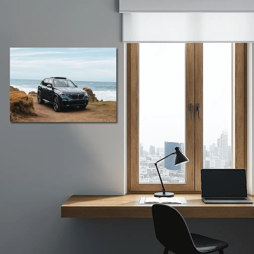 BMW X3 Parked on Coastal Cliff Trail – Wall Art