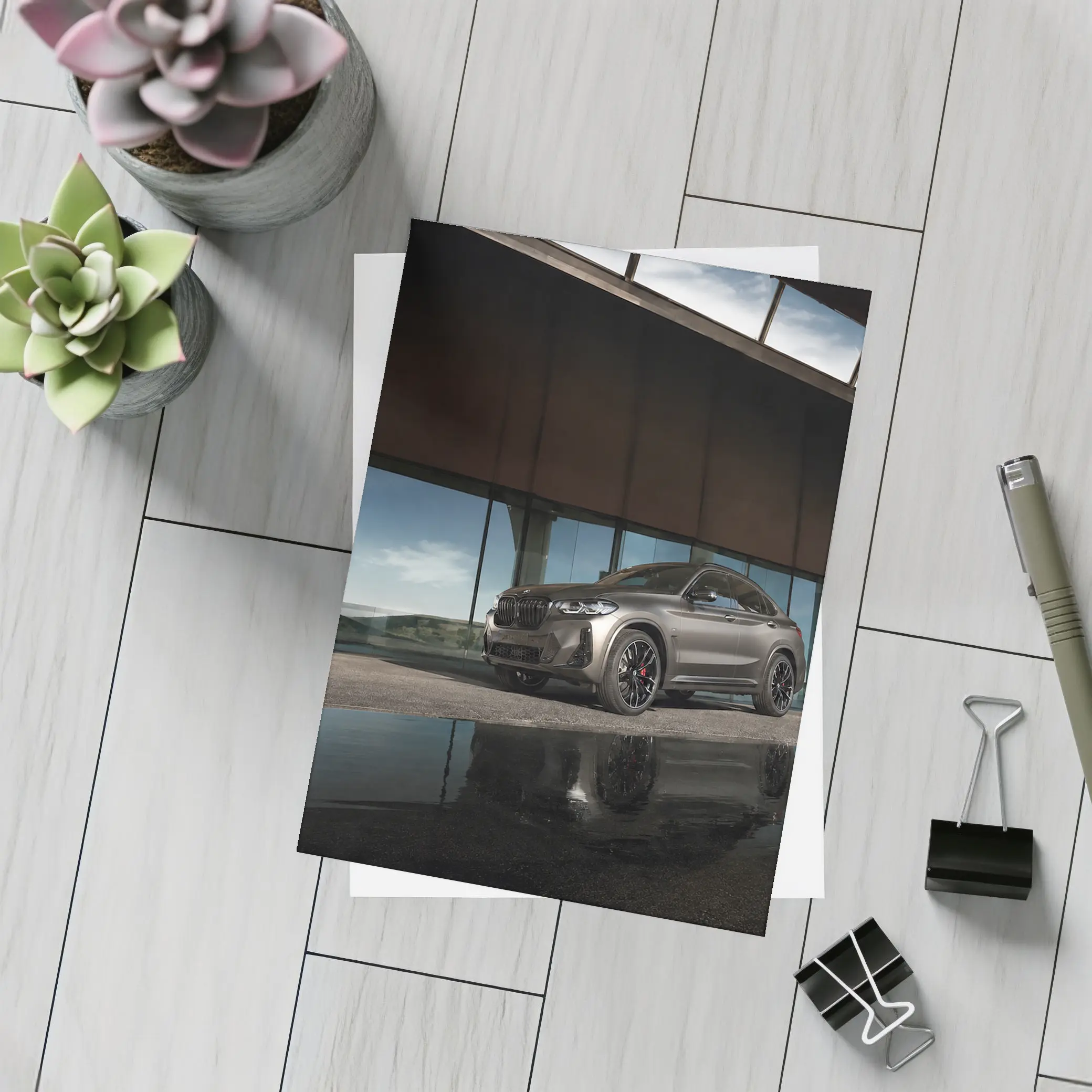 BMW X6M Matte Gray Modern Architecture Setting – Postcards