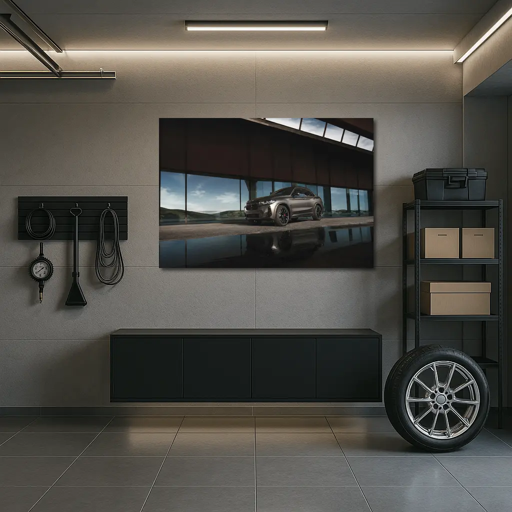 BMW X6M Matte Gray Modern Architecture Setting – Wall Art
