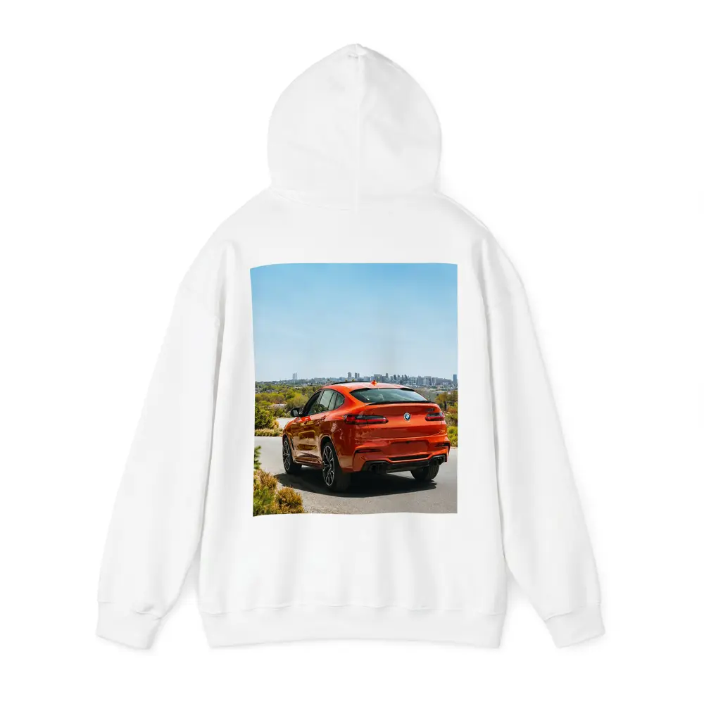 BMW X4 M Orange Rear City Skyline – Hoodies