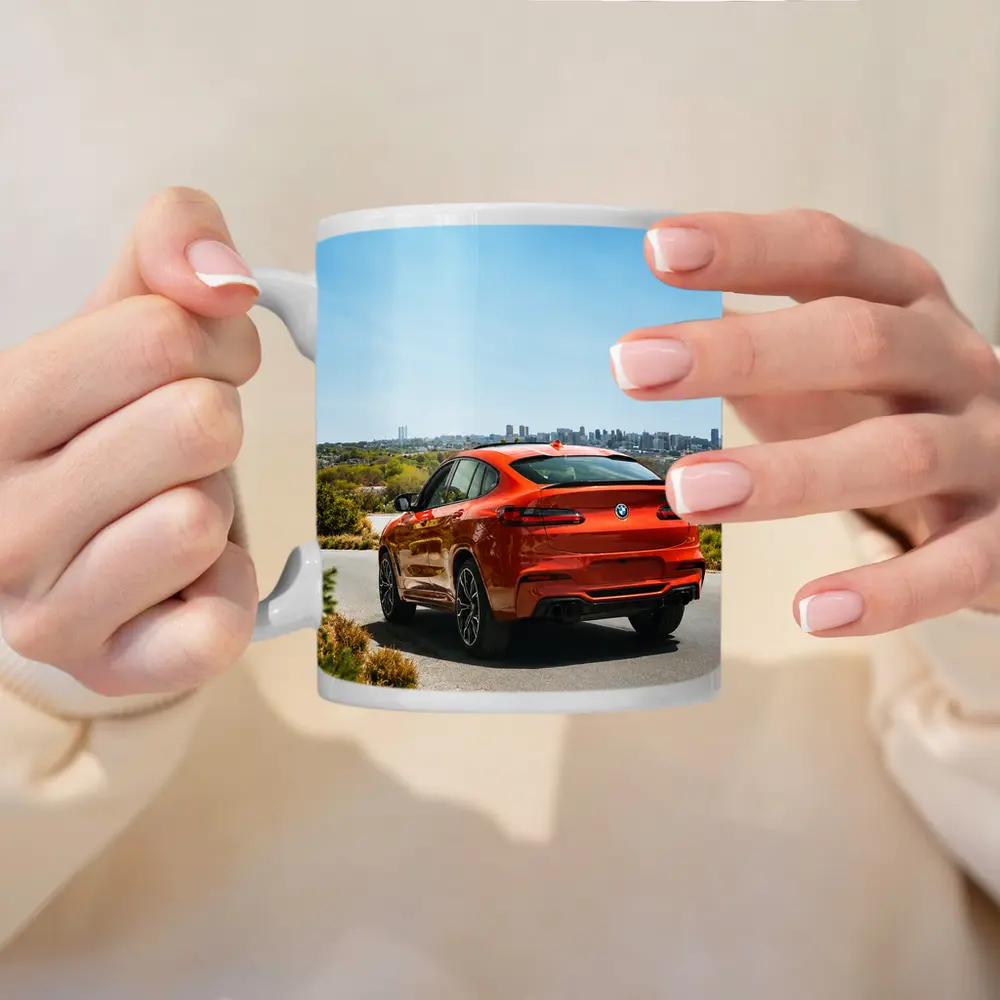 BMW X4 M Orange Rear City Skyline – Mugs